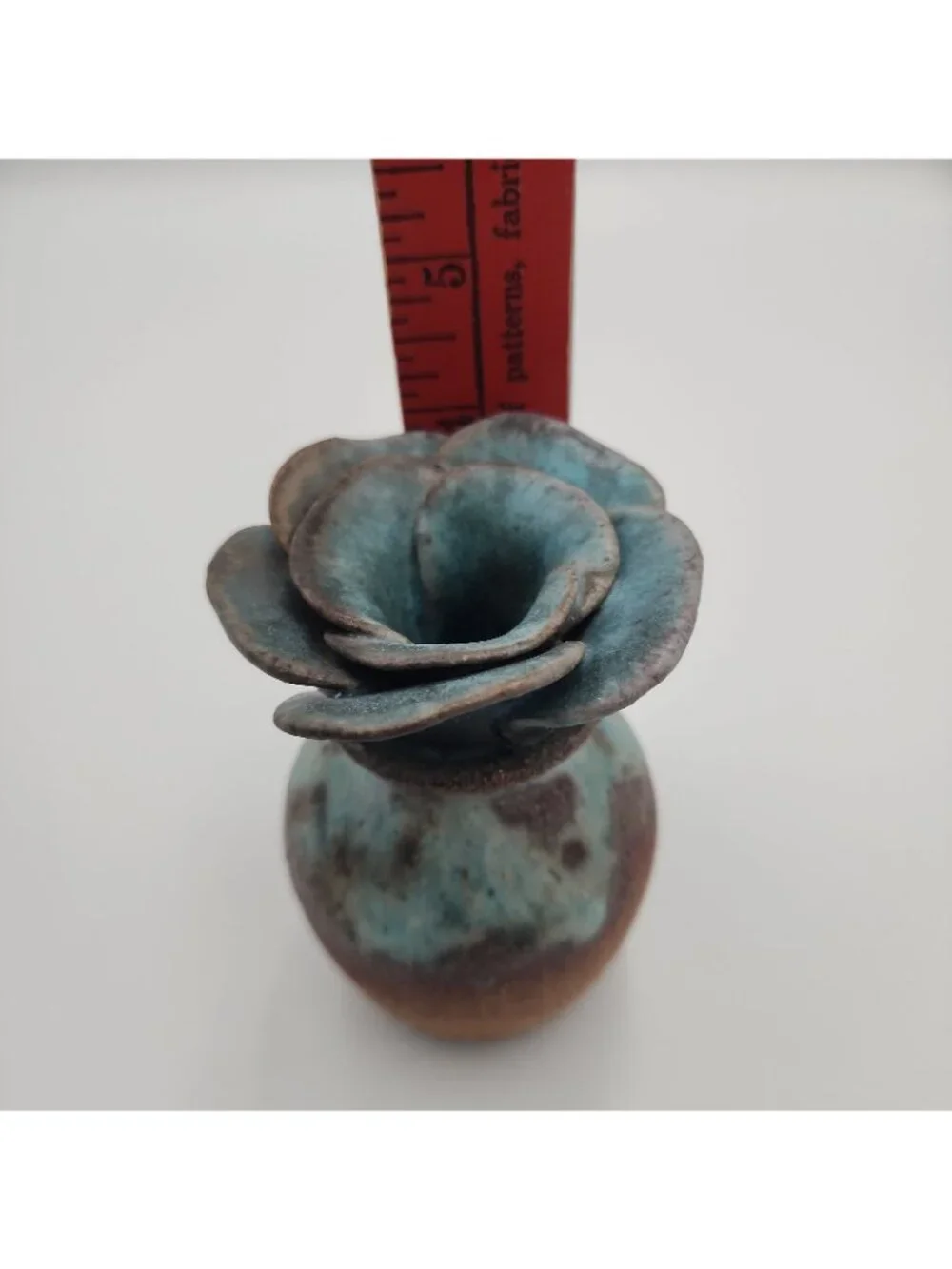 Studio Bud Vase MCM Pottery Signed By Judy Blue Tan 4